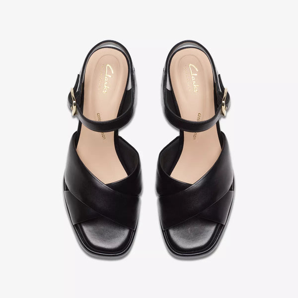 Clarks - Heeled Platform Sandal in Black Leather