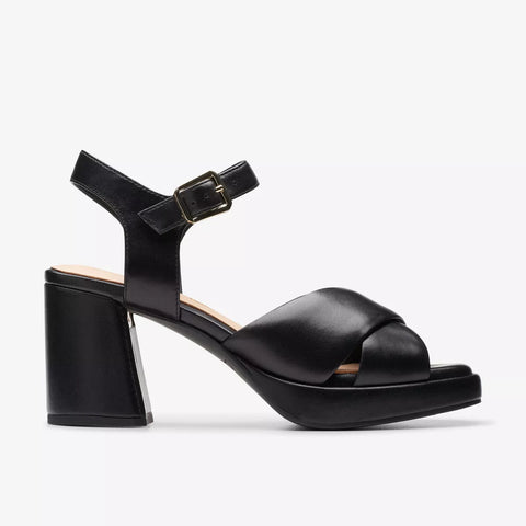 Clarks - Heeled Platform Sandal in Black Leather