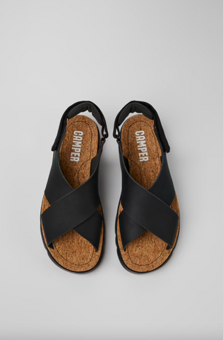 Camper - Cross-Strap Sandal in Black Leather