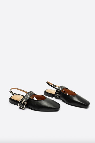 Intentionally Blank - Slingback Flat in Black Leather