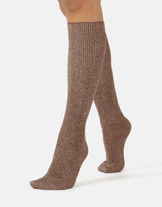 Cette - Ribbed Glitter Knee Highs in Caffe