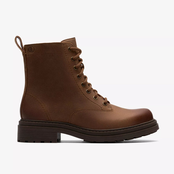 Clarks - Walnut Leather Lace-up Boot w/Side Zipper