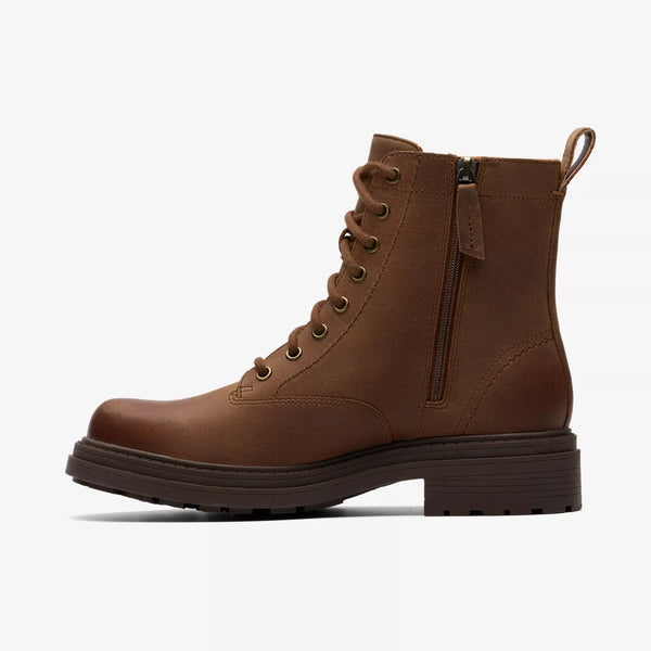 Clarks - Walnut Leather Lace-up Boot w/Side Zipper