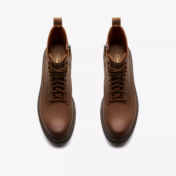 Clarks - Walnut Leather Lace-up Boot w/Side Zipper