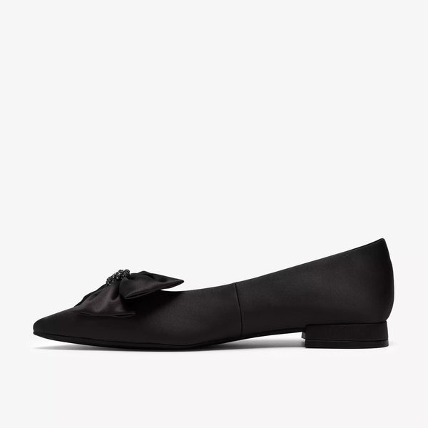 Clarks - Satin Rhinestone Bow Flat in Black