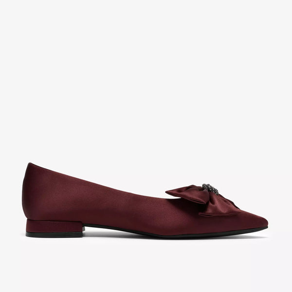 Clarks - Satin Rhinestone Bow Flat in Burgundy