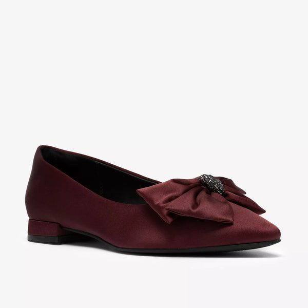 Clarks - Satin Rhinestone Bow Flat in Burgundy