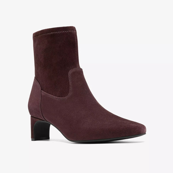 Clarks - Stretchy Suede Heeled Boot in Cocoa