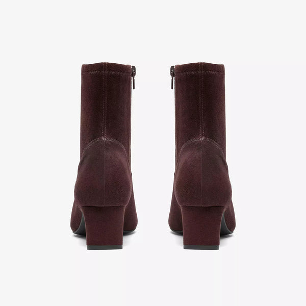 Clarks - Stretchy Suede Heeled Boot in Cocoa