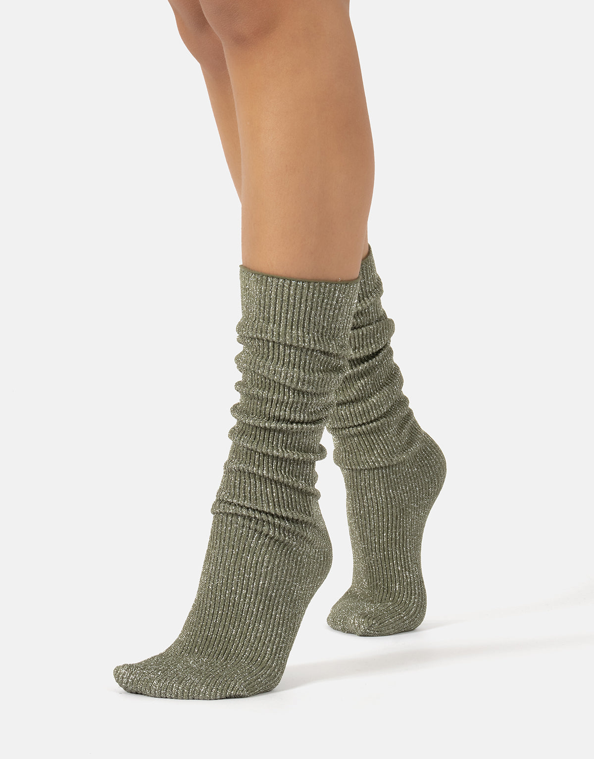Cette - Ribbed Glitter Socks in Olive