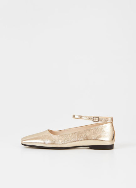 Vagabond - Leather Flat with Ankle Strap in Gold