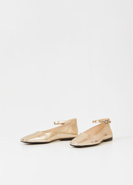 Vagabond - Leather Flat with Ankle Strap in Gold