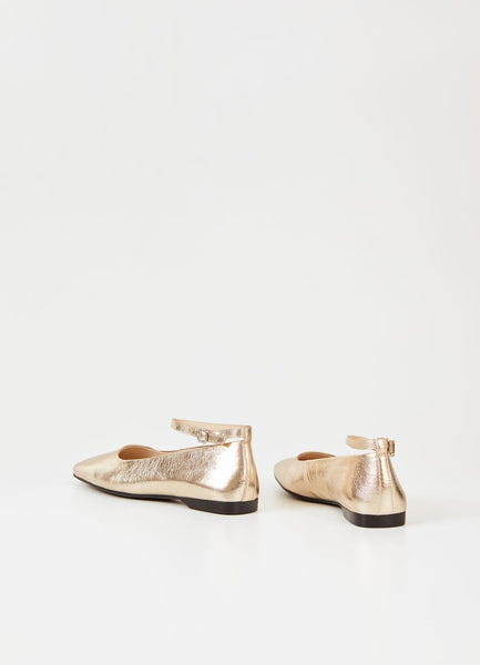 Vagabond - Leather Flat with Ankle Strap in Gold