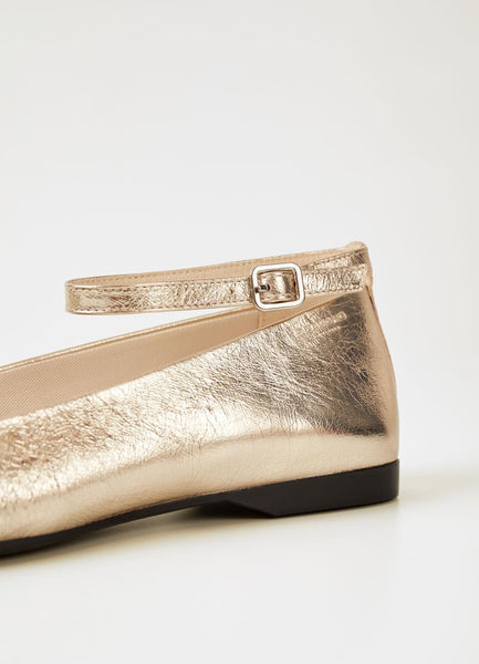 Vagabond - Leather Flat with Ankle Strap in Gold