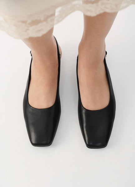 Vagabond Shoemakers - Square Toe Slingback Flat in Black Leather