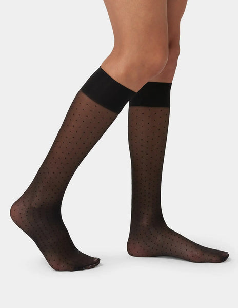 Hue - Black Pindot Sheer Knee Highs