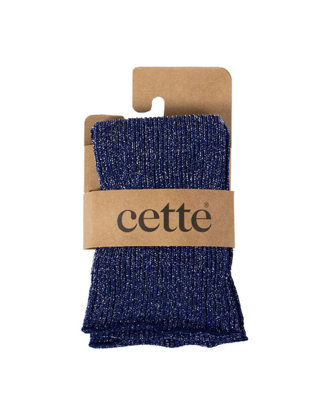 Cette - Ribbed Glitter Knee Highs in Navy