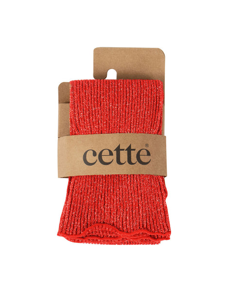 Cette - Ribbed Glitter Knee Highs in Red