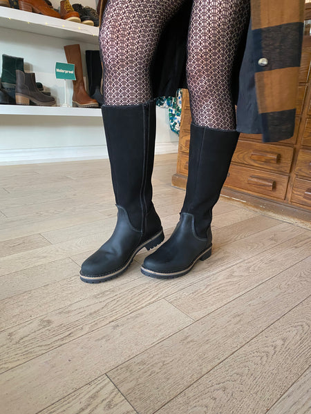 Bos & Co - Waterproof and Warm Tall Boots in Black Leather & Suede