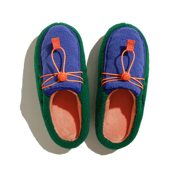 Subu - Cozy Slippers in Green & Blue Fleece
