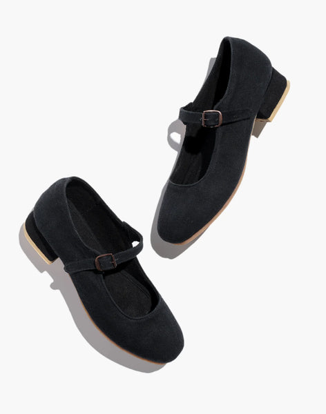 Small Lot - Heeled Mary Janes in Black Canvas