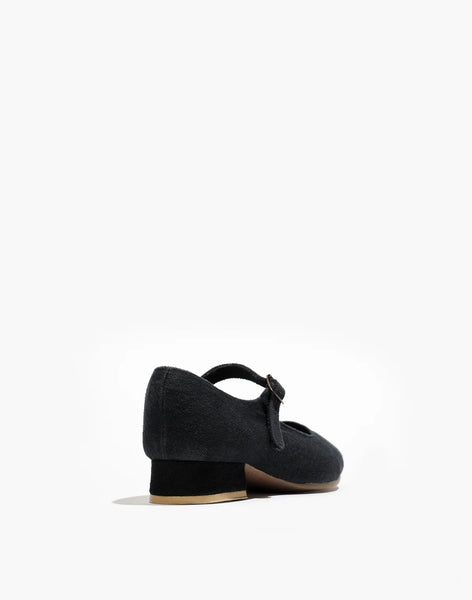 Small Lot - Heeled Mary Janes in Black Canvas