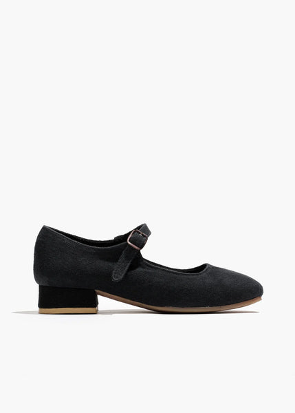 Small Lot - Heeled Mary Janes in Black Canvas