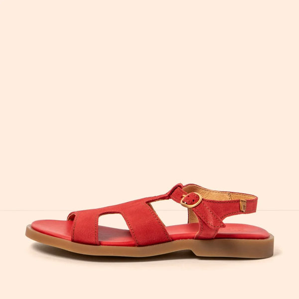 El Naturalista - T-Strap Sandal in Red Nubuck