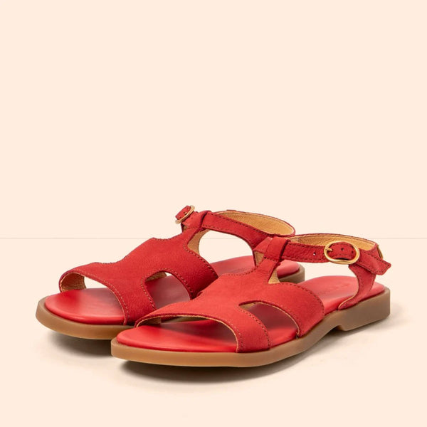 El Naturalista - T-Strap Sandal in Red Nubuck