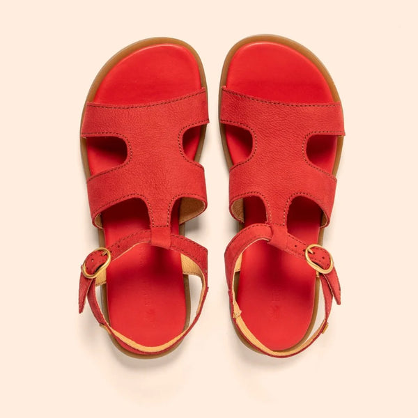 El Naturalista - T-Strap Sandal in Red Nubuck