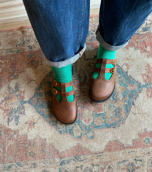 El Naturalista - T-Strap Mules in Brown Leather