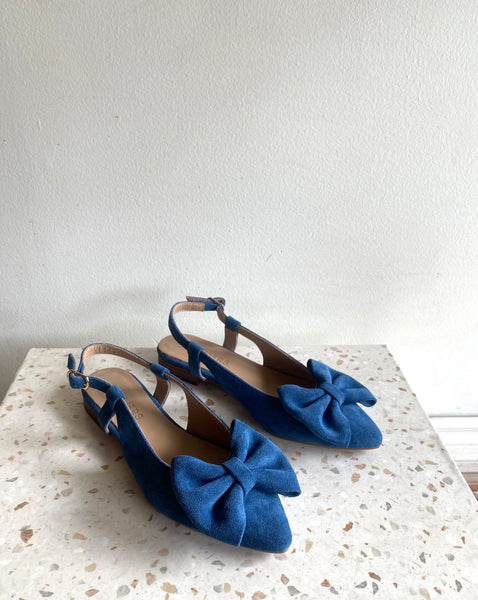 Ateliers - Slingback Flat with Bow in Blue Suede