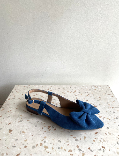 Ateliers - Slingback Flat with Bow in Blue Suede