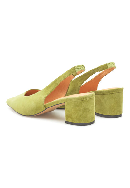 Woden - Slingback Heels in Bamboo Green Suede