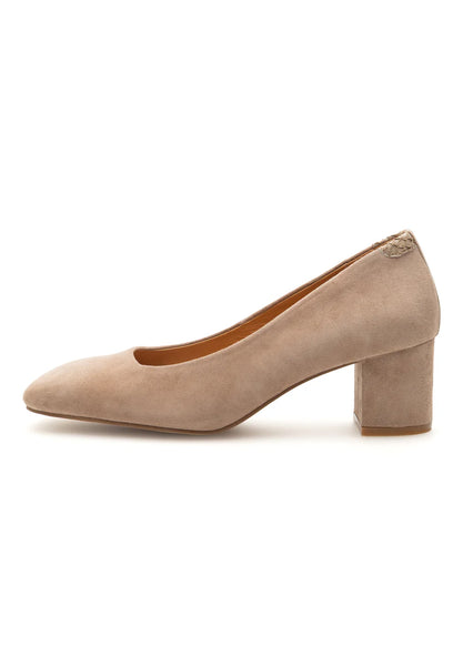 Woden - Taupe Suede Block Heels