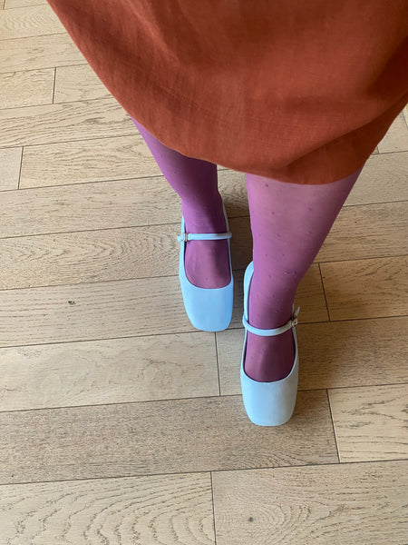 Woden - Mary Janes in Moonstone Blue Leather