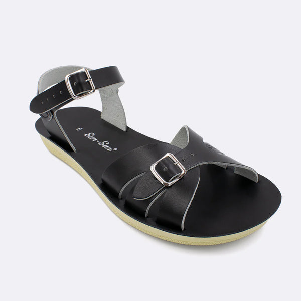 Salt Water Sandals - Thicker Sole Adjustable Boardwalk Sandal in Black Leather