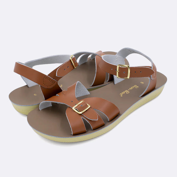 Salt Water Sandals - Thicker Sole Adjustable Boardwalk Sandal in Tan Leather
