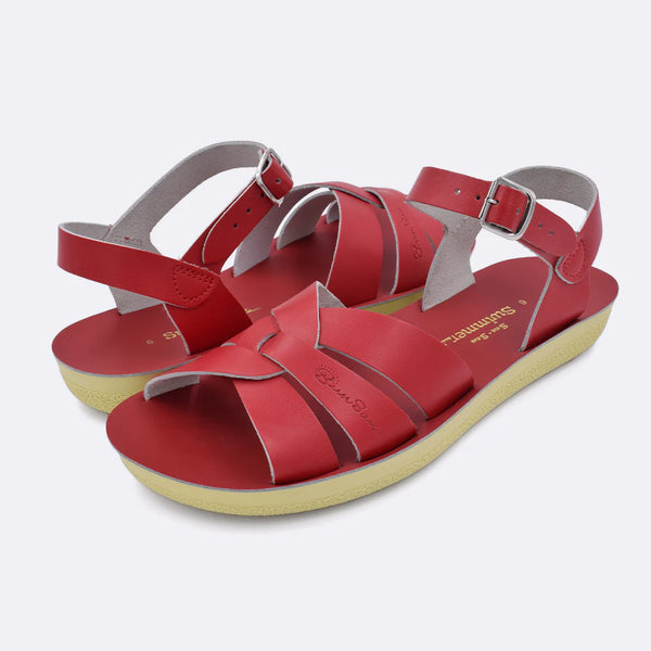Salt Water Sandals - Thicker Sole Swimmer Sandal in Red Leather