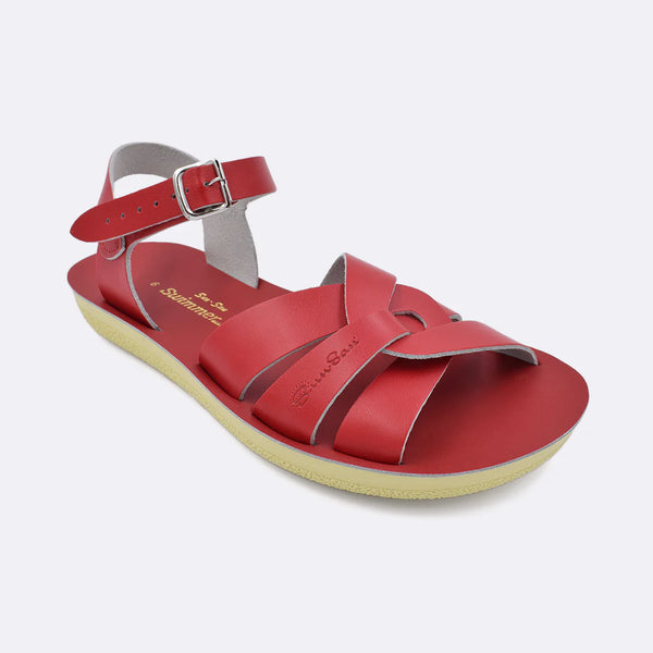 Salt Water Sandals - Thicker Sole Swimmer Sandal in Red Leather