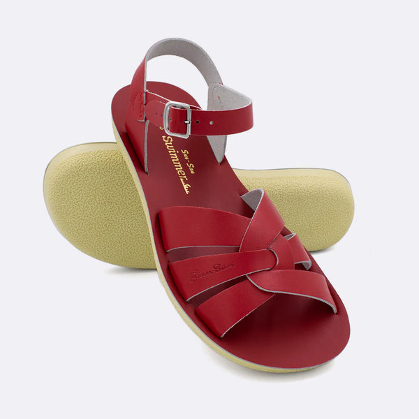 Salt Water Sandals - Thicker Sole Swimmer Sandal in Red Leather