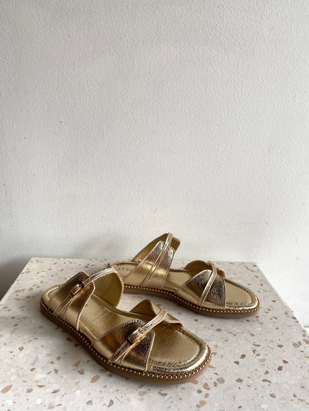 Ateliers - Two-Strap Slide in Gold Leather