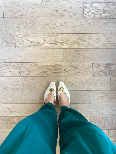 Intentionally Blank - Crinkle Patent Leather Flat in Cream