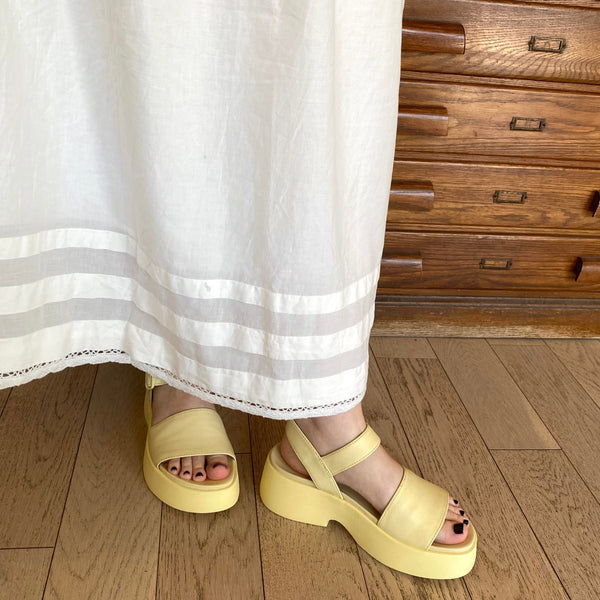 Camper - Platform Leather Sandal in Butter Yellow