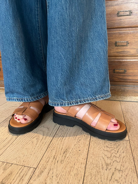 Clarks - 3 Strap Lug Sole Sandal in Tan