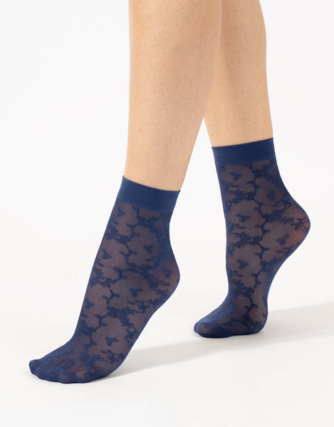 Cette - Floral Sheer Socks in Navy