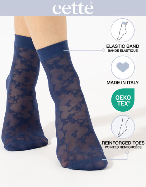 Cette - Floral Sheer Socks in Navy