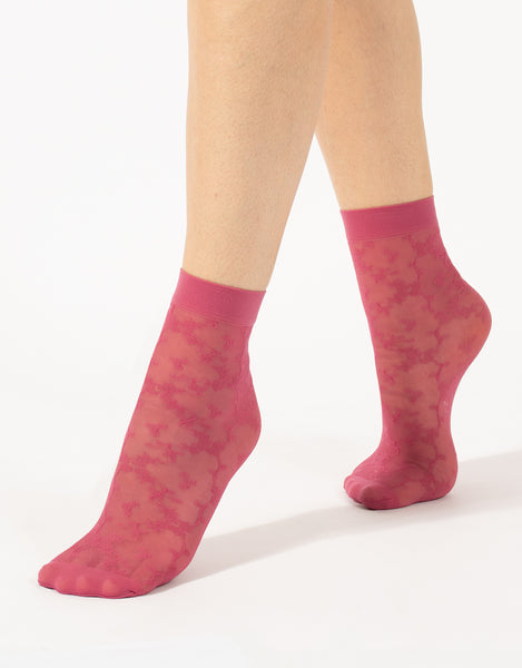 Cette - Floral Sheer Socks in Cherry