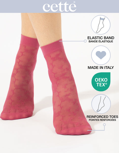 Cette - Floral Sheer Socks in Cherry