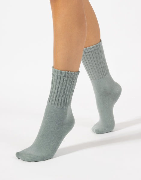Cette - Cotton Socks with Ribbed Top in Seafoam